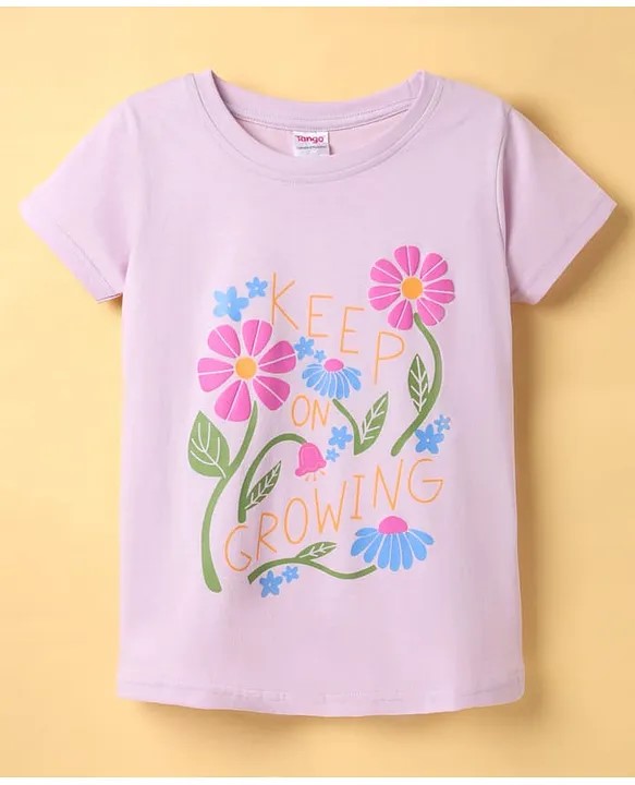 Tango Single Jersey Knit Half Sleeves T-Shirt with Floral Print - Pink